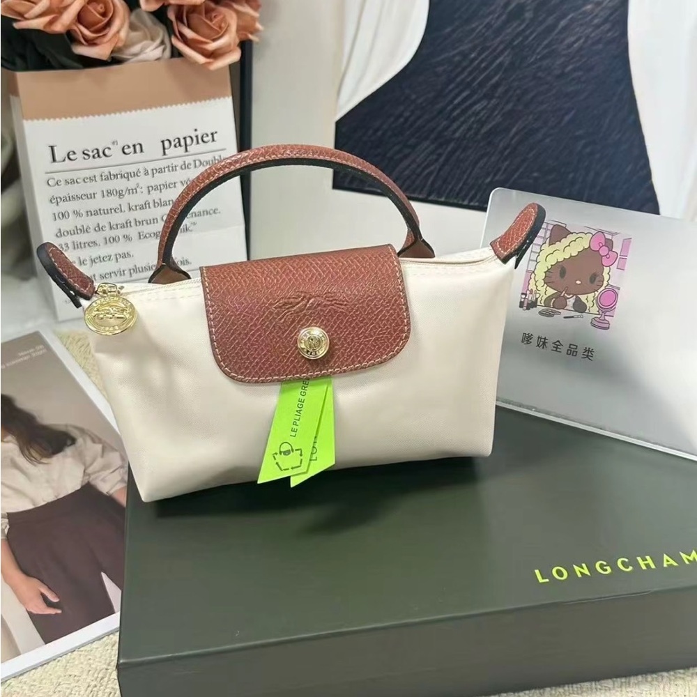 Longchamp Beige Nylon Mini Bag with Brown Trim - Picture 2 of 4
